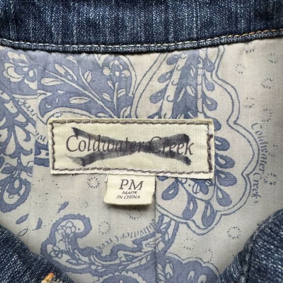 Coldwater Creek Size PM Aztec Southwestern Print Denim Blue Jean Cotton Jacket - Picture 3 of 10